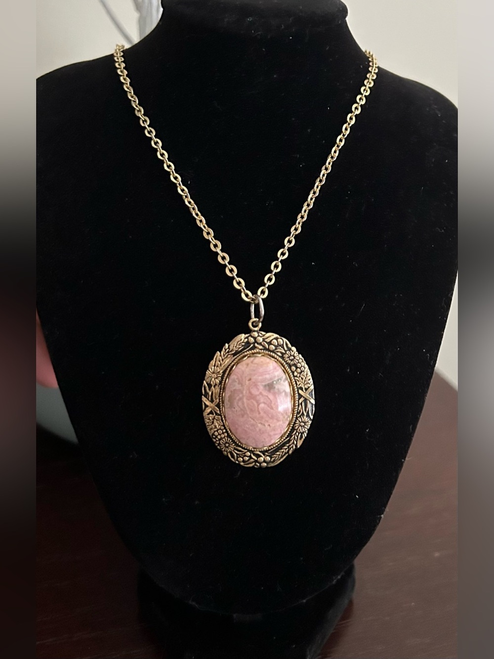 Victorian Revival Pink Agate Enhancer Pendant Necklace
